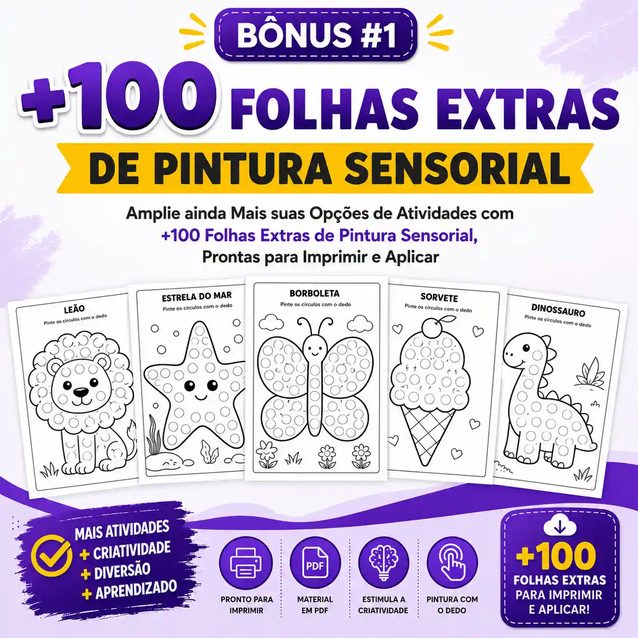 +100 Folhas Extras de Pintura Sensorial